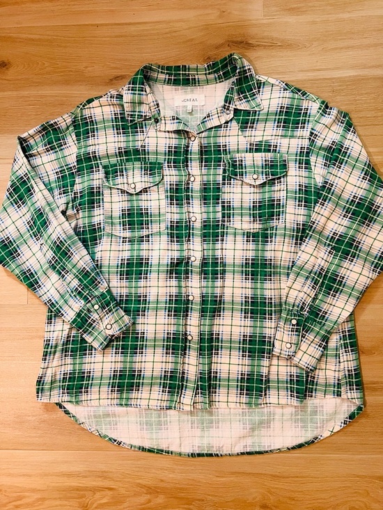 The Great The Heritage Green Plaid Flannel Shirt Womens Sz 2 M Snaps Western - Picture 3 of 12